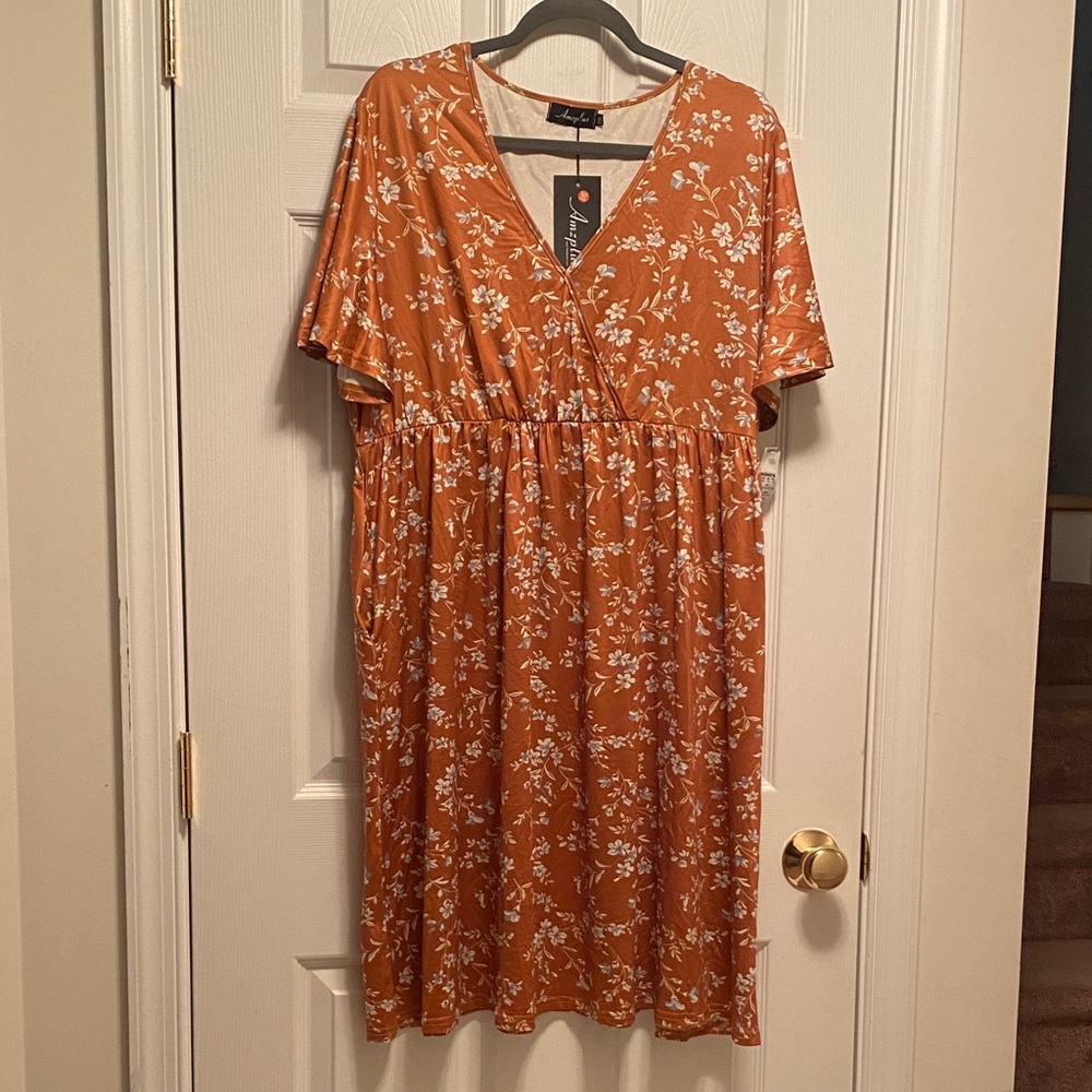 Amzplus Rust Floral Midi Dress…size 2XL